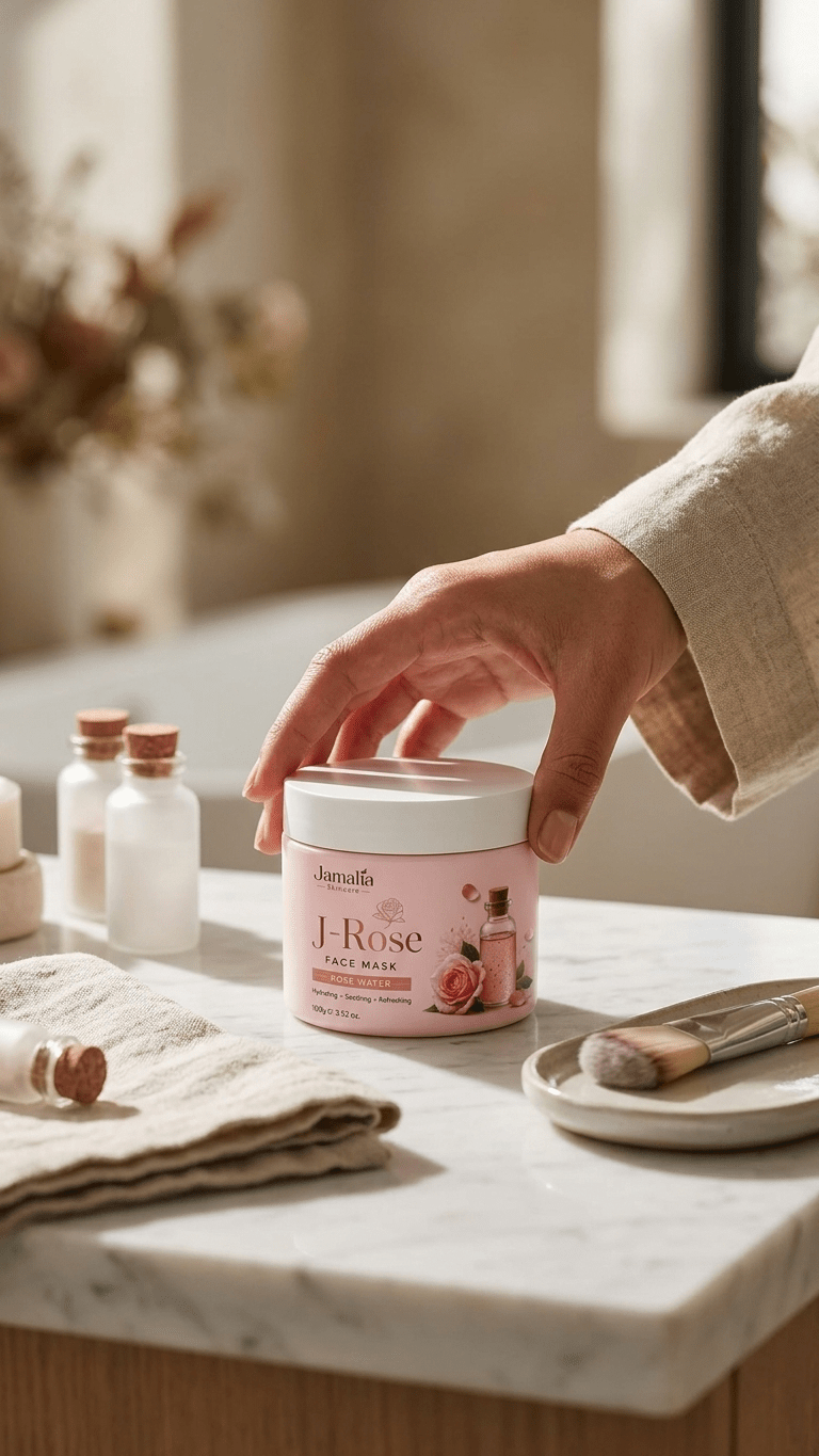J-Rose Face Mask | Rose Water Hydrating & Pore-Tightening Mask - Jamalia Skincare